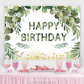 Grün Blätter Mit Golden Punkte Glücklich Geburtstag Hintergrund